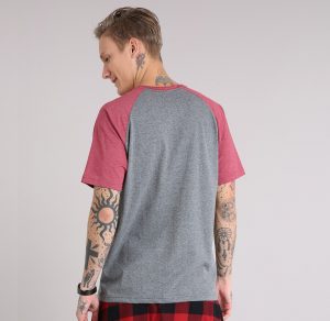 Camisa Raglan CINZA com manga ROSA (opção manga longa ou curta)