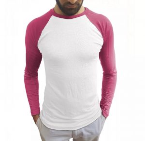 Camisa Raglan BRANCA com manga ROSA (opção manga longa ou curta)