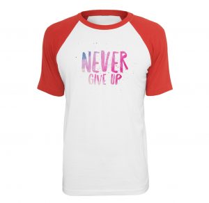 Camisa Raglan Never Give Up (coleção camisas motivacionais)